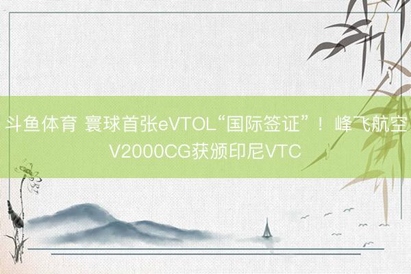 斗鱼体育 寰球首张eVTOL“国际签证” ！峰飞航空V2000CG获颁印尼VTC