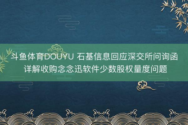 斗鱼体育DOUYU 石基信息回应深交所问询函 详解收购念念迅软件少数股权量度问题